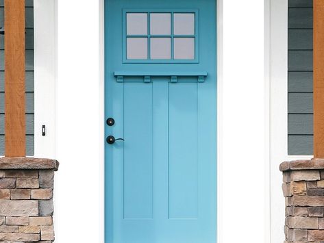 9 Renovation Projects To Increase Your Home's Value | Jefferson, NJ Patch Houses Inspiration, Best Exterior House Paint, Paint Color Combos, Yellow Front Doors, Best Front Doors, Turquoise Front Door, Front Door Paint Colors, Blue Shutters, Colorful Houses