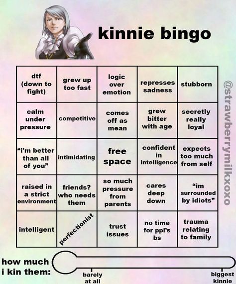 Kinnie bingo for Franziska von Karma from ace attorney! I love you franziska kinnies even tho you kind of scare me :,D Kaede Kinnie Bingo, Kaede Akamatsu Kinnie Bingo, Danganronpa Kinnie Bingo, Kinnie Check, Character Bingo, Kin Bingo, Franziska Von Karma, Von Karma, Kinnie Bingo