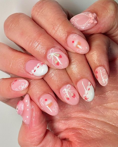 Birthday Inspired Nails, Structured Gel Manicure Designs, Nail Ideas With Charms, Cute Birthday Nails, Bio Nails, Nail Aesthetic, Nail Appointment, Baby Nails, Girly Acrylic Nails