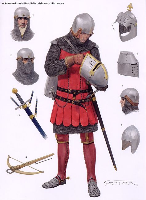 Arms and armour c.1230                                                             Templar knight of around 1290                     ... Historic Illustration, Men's Costumes, Century Armor, Historical Warriors, Empire Romain, Heroic Fantasy, Historical Armor, Armadura Medieval, Knight Armor