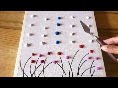 Painting Flowers With Palette Knife, How To Paint Flowers With Palette Knife, Paint Spatula Art, Acrylic Spatula Painting, Field Flowers Painting, Palette Knife Techniques, Painting Knife Paintings, Spatula Painting Acrylics, Abstract Flower Field Painting