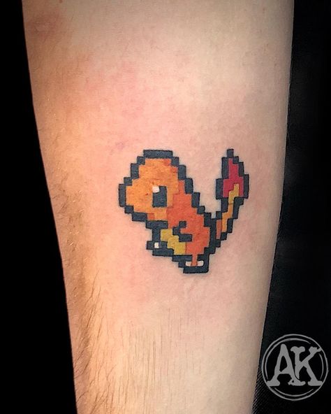 Charmander Tattoo, Yesterday Tattoo, Cartoons Tattoo, Pixel Tattoo, Pokemon Tattoos, Orca Tattoo, Pokemon Charmander, Pokemon Tattoo, Gaming Tattoo