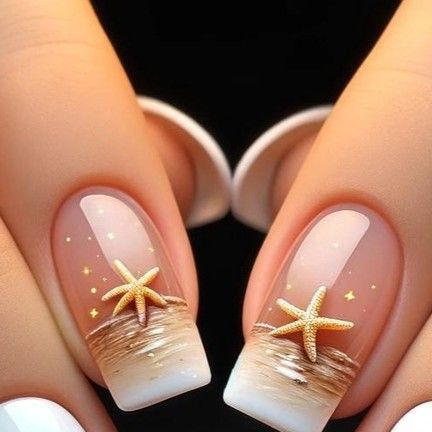 Tamara Margaryan on Instagram: "Embrace the magic of serenity with our unique nail designs! 🌅✨  #nailart #beachvibes🌴🌊 #sunsetnails #magicalnails #aiart #naildesigns #summernails #artisticnails #nailinspiration #handcraftednails #dreamynails #sunsetglow #serenenails" Simple Beach Nails Gel, Nail Designs With Stickers, Nails For Summer 2024, Beach Theme Nails Designs, Barbados Nails, Short Beach Nails, Vacation Nail Colors, Nail Art Creative, Beach Nail Art Designs