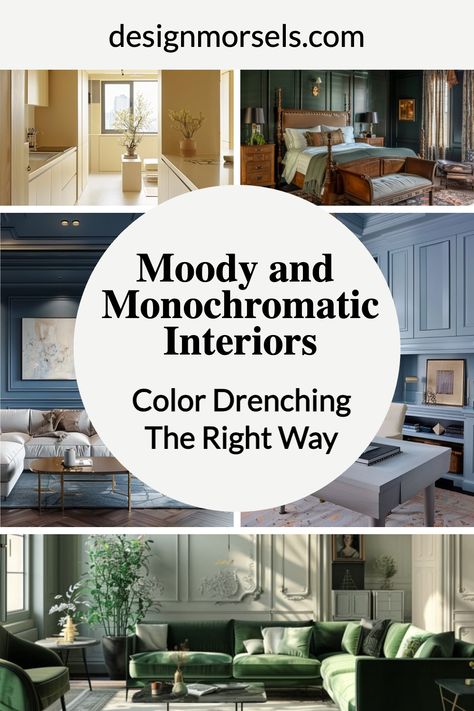 moody and monochromatic interiors color drenching the right way with examples Moody Home Interior Design, Living Room Color Drench, Monochromatic Room Interiors, Color Drenching Living Room, Color Drenching Interiors, Color Drenching, Monochromatic Interior Design, Monochromatic Interior, Monochromatic Room