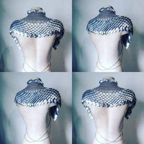 Silver Scalemail Chainmail Harness Shoulder Pauldrons Shroud - Etsy Australia Chainmail Harness, Model Wardrobe, Fantasy Vibes, Armor Ideas, Scale Mail, Chainmail Necklace, Shoulder Armor, Fantasy Costumes, Chain Mail