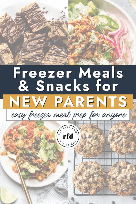 This Easy Freezer Meals and Snacks for New Moms meal plan includes everything you need to stock your freezer with healthy meal options plus healthy freezer snacks. This guide includes 10 main dish and snack recipes, a complete grocery list, and meal prep and reheating tips you need to get it all done. Healthy Freezer Snacks, Snacks For New Moms, Freezer Snacks, New Mom Meals, Healthy Meal Options, Meal Prep Menu, Dietitian Recipes, Freezable Meals, Freezer Meal Planning