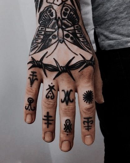 Traditional Hand Tattoo, Barbed Wire Tattoos, Rose Tattoos For Men, Knuckle Tattoos, Hand And Finger Tattoos, Flame Tattoos, Wicked Tattoos, Hip Tattoos Women, Flash Tattoo Designs