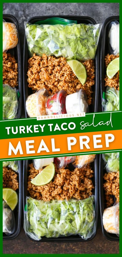 TURKEY TACO SALAD MEAL PREP, healthy recipes, meal prep Taco Salad Meal Prep, Turkey Taco Salad, Taco Meal, Low Calorie Salad, Low Calorie Lunches, Turkey Taco, Turkey Tacos, Salad Meal Prep, Healthy Lunch Meal Prep