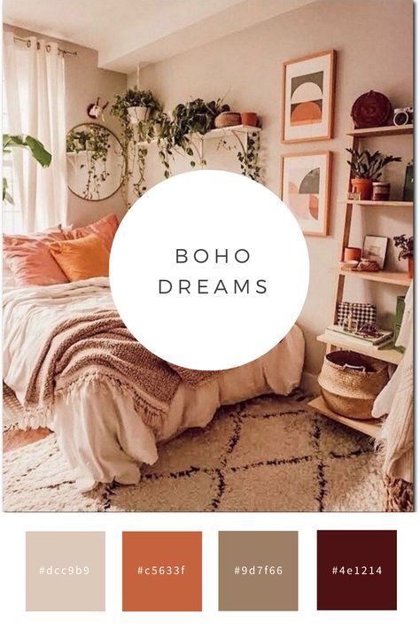 Boho Bedroom Ideas || Home Decor Ideas Boho Paint Colors, Modern Boho Bedroom, Bedroom Colour Palette, Boho Style Bedroom, Boho Chic Bedroom, Bedroom Wall Colors, Bohemian Bedroom Decor, Bedroom Color Schemes, Boho Bedroom Decor