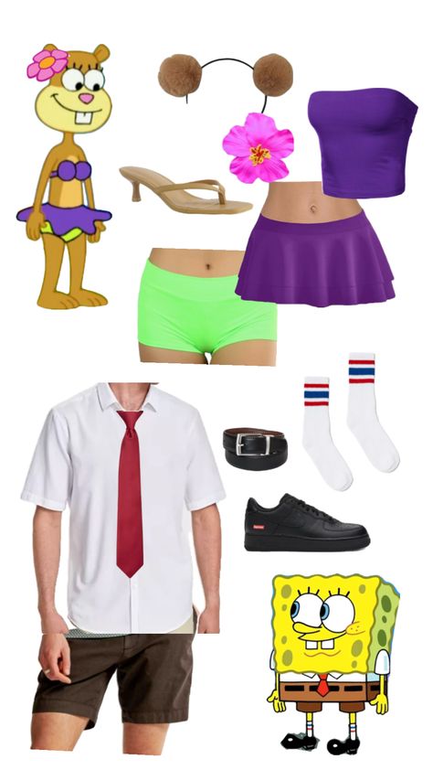 spongebob & sandy 🌸 #halloween #halloweencostumes #halloweencostumeideas #couplescostume #coupleshalloweencostume #costumeideas #costumes #spongebobcostume Spongebob Sandy, Sandy Costume, Spongebob And Sandy, Spongebob Costume, 25th Birthday Parties, Nick Jr, 25th Birthday, Couple Halloween Costumes, Junior Outfits