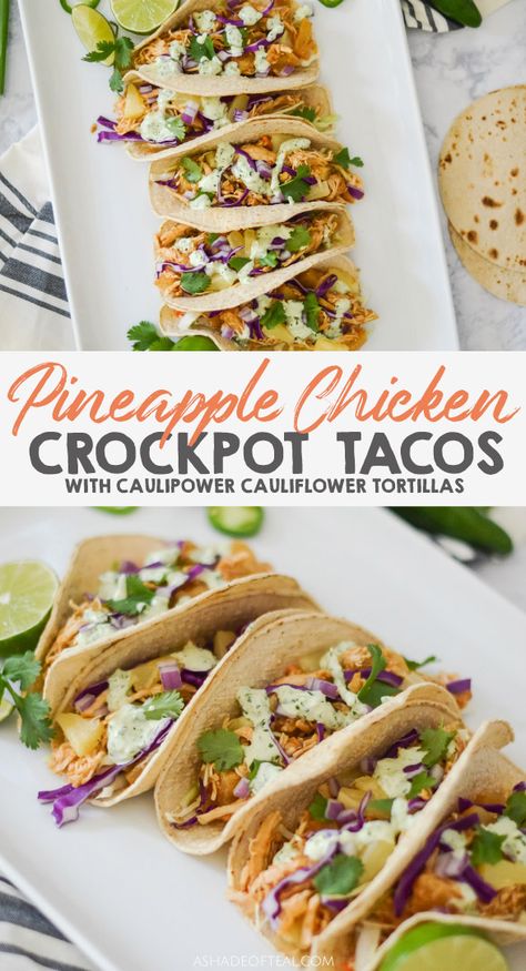 CrockPot Pineapple Chicken Tacos Pineapple Chicken Tacos Crock Pot, Pineapple Shredded Chicken, Hawaiian Chicken Tacos Crockpot, Teriyaki Chicken Tacos With Pineapple, Chicken And Pineapple Tacos, Hawaiian Tacos Chicken, Pineapple Salsa Chicken Crockpot, Pineapple Jalepeno Chicken, Chicken Taco Ideas For Dinner