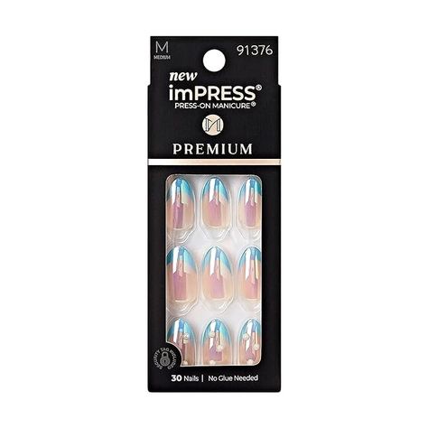 Amazon.com: KISS imPRESS No Glue Mani Press-On Nails, Premium, Best Life', Blue, Medium Size, Almond Shape, Includes 30 Nails, Prep Pad, Instructions Sheet, 1 Manicure Stick, 1 Mini File : Beauty & Personal Care 30 Nails, Blue French Tips, Nails Kit, Kiss Beauty, Clear Nail Polish, Almond Shape, Clean Nails, Clear Nails, False Nail