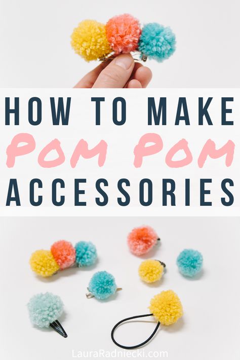 Once you learn how to make diy pom poms, you'll want make pom pom hair clips, rings, jewelry and more! Here are some easy DIY pom pom accessories ideas you can make with your handmade pom poms! #pompom #pompoms #yarn #lauraradniecki Pompom Hair Clips, Pom Pom Headband Diy, Pom Pom Hair Clips, Mini Pom Pom Crafts, Asn Activities, Pom Pom Crafts To Sell, Pompom Ideas, Pompoms Diy, Gems Crafts