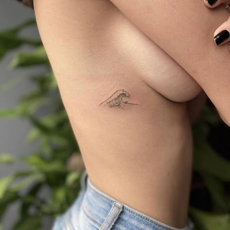 Fine Line Tattoo Water, Water Tattoo Minimalist, Small Waist Tattoos, Swimming Tattoo, International Tattoo, Believe Tattoos, Waist Tattoos, Tattoo Posters, Water Tattoo