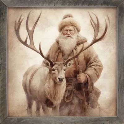 Antique Santa Pictures, Reindeers Christmas Decorations, Oyster Decoupage, Santa Photography, Deer Decorations, Winter Printables Free, Deco Podge, Santa With Reindeer, Christmas Nostalgia