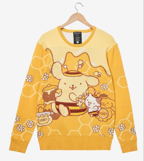 Pompompurin Merch, Pompompurin And Muffin, Sanrio Sweater, Bee Costumes, Bee Sweater, Sanrio Clothes, Sanrio Pompompurin, Flowers And Bees, Chenille Patches