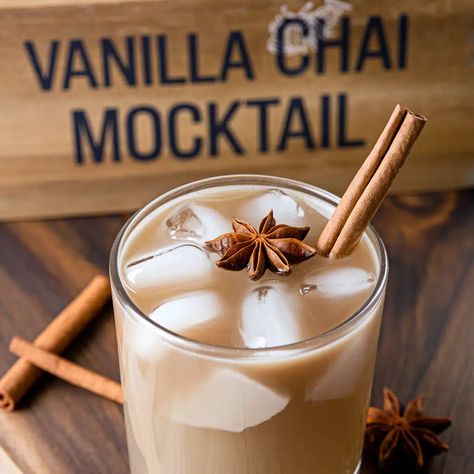 Vanilla Chai Mocktail Chai Mocktail, Thanksgiving Mocktails, Cranberry Fizz, Spiced Apple Cider, Vanilla Chai, Holiday Feast, Non Alcoholic Drinks, Non Alcoholic, Mocktails