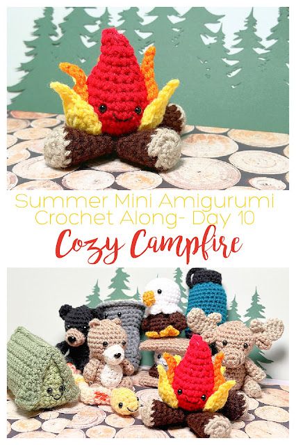 Crochet Woodland Creatures Free Pattern, Camping Crochet Patterns, National Park Crochet, Mountain Amigurumi, Crochet Camping Ideas, Summer Amigurumi Free Pattern, Camp Crochet, Outdoorsy Crochet, Crochet Squishies