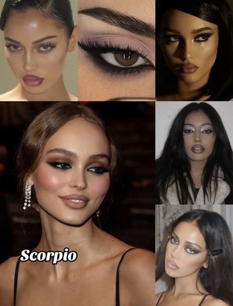 Zodiac Makeup Looks Scorpio, Outfits For Scorpios, Scorpio Mars Aesthetic, Scorpio Makeup Aesthetic, Scorpio Venus Makeup, Scorpio Fashion Aesthetic, Scorpio Rising Outfits, Venus Scorpio Aesthetic, Libra Rising Makeup