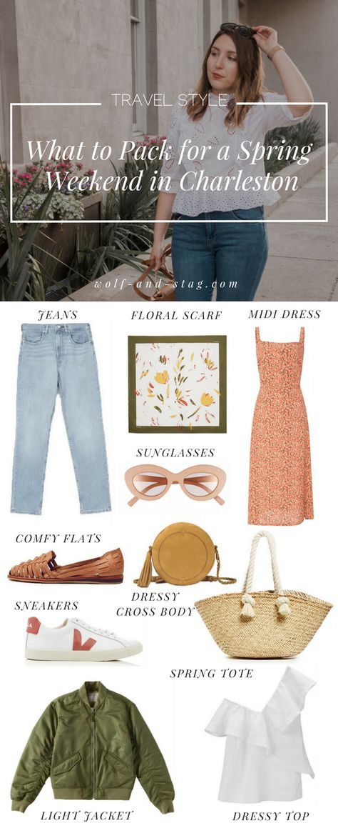 Travel Style: What to Pack for a Spring Weekend in Charleston | Wolf & Stag Charleston Weekend Outfits, Spring Getaway Outfits, East Coast Spring Outfits, Charleston Fashion Spring, Charleston South Carolina Outfits Summer, Charleston Vacation Outfits, Asheville Outfits Spring, Charleston Spring Outfit, Outfits For Charleston Sc Spring