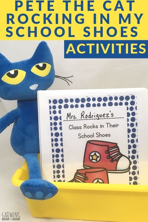 Pete The Cat Craft Kindergarten, Preschool Class Book Ideas, Pete The Cat Rocking My School Shoes Art, Pete The Cat School Shoes Activities, Class Books Preschool, Pete The Cat Shoes, Senior Infants, Cat Activities, Character Education Activities