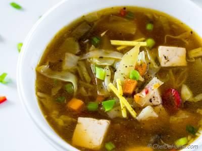 Vegetarian Cabbage Soup Recipe | ChefDeHome.com Instapot Kale, Tortellini Vegetarian, Carrot Pesto, Taco Alfredo, Meatless Keto, Vegetarian Cabbage Soup, Hot And Sour Soup Recipe, Sour Soup Recipe, Cabbage Carrot