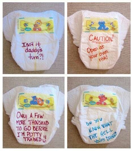 Late Night Diapers, take a small pack of diapers and write funny or encouraging things on them for the new parents | Baby Shower Funny Baby Shower Games, Idee Babyshower, Creative Baby Shower, Late Night Diapers, Fun Baby Shower Games, Baby Shower Invitaciones, Baby Wallpaper, Cool Baby, Fiesta Baby Shower