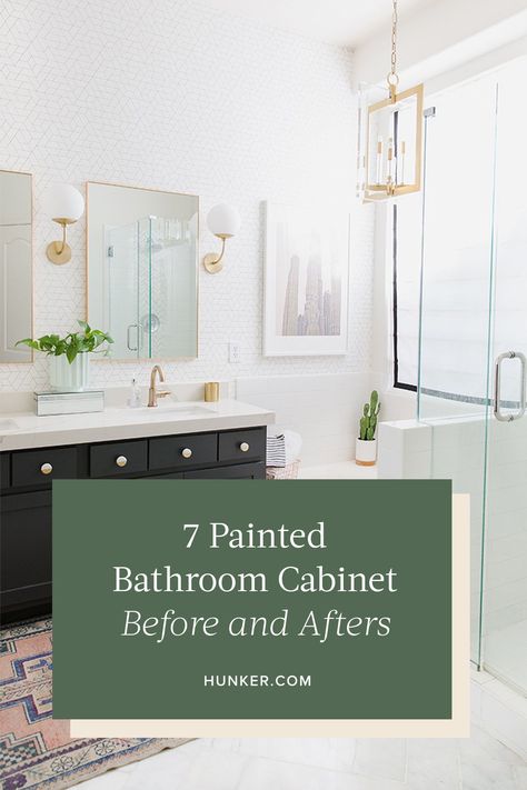 Grey Bathroom Paint, Bathroom Cabinet Colors, Grey Bathroom Cabinets, Small Bathroom Paint, Painted Vanity Bathroom, Painting Bathroom Cabinets, Painted Bathroom, Bathroom Vanity Makeover, Dark Bathrooms