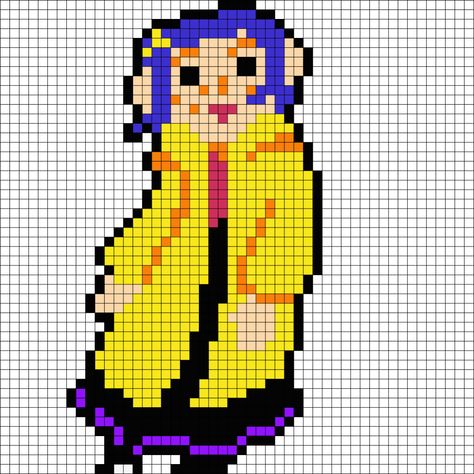 Coraline Doll Perler Perler Bead Pattern | Bead Sprites | Characters Fuse Bead Patterns Kandi Cuffs, Easy Perler Bead Patterns, Coraline Doll, Easy Perler Beads Ideas, Easy Pixel Art, Perler Art, Pixel Art Templates, Pony Bead Patterns, Fusion Beads