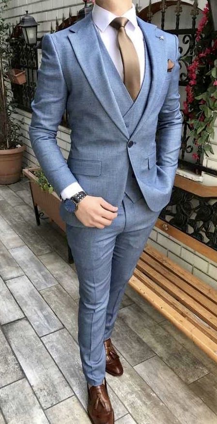 Steel Blue Tuxedo Wedding, Blue Gray Suit, Blue Grey Suit, Nice Suits, Dusty Blue Suit, Blue Suits For Men, Light Blue Suit Men, Custom Dress Shirts, Light Blue Suit