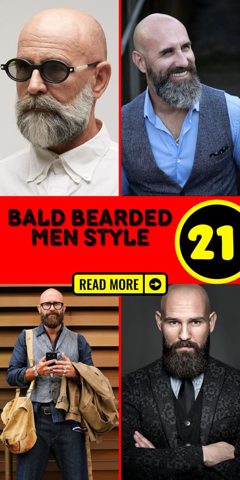 Unlock your style possibilities with fashionable ideas for bald bearded men. Whether you prefer a faded haircut, viking-inspired looks, or a completely shaved head, there are styles to match your taste. Embrace short beard options that add a touch of refinement and masculinity to your overall look. Find inspiration for long beards that exude rugged charm and confidence, even with thinning hair. Explore black beard choices and goatee styles to showcase your individuality Bald Boho Men, Beard With Shaved Head, Bald Beard Styles For Men, Beard Bald Head Men, Bald And Bearded Men Style, Bald With Beard Men, Bald Beard Styles, Bald And Bearded Men, Bald Bearded Men