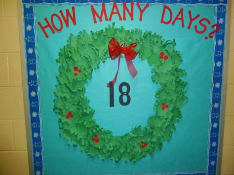 Christmas bulletin board for the classroom. countdown to christmas How To Decorate Classroom, Christmas Classroom Door Decor, Countdown Bulletin Board, Classroom Door Decor Ideas, Classroom Christmas Door, Decorate Classroom, Christmas Dorm, Classroom Door Decor, Door Decor Ideas