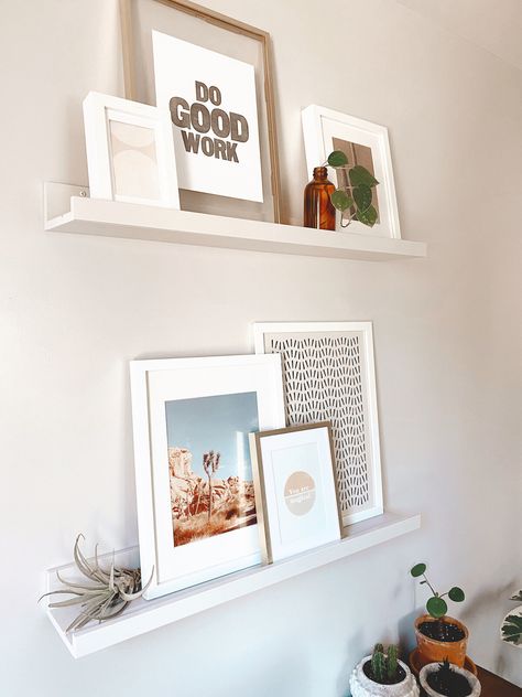 Style Picture Ledge, Style A Picture Ledge, Picture Ledge Shelves, Ledge Shelves, Dark Wood Desk, Ikea Pictures, Picture Ledge Shelf, Photo Ledge, Photo Shelf