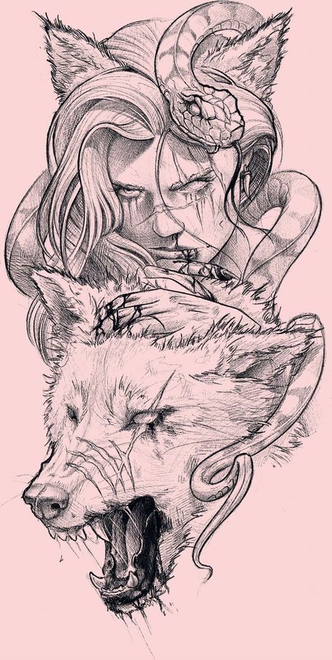 Tattoo Drawings Sketches, Kunst Tattoos, Mythology Tattoos, Badass Tattoos, Desenho Tattoo, Tattoo Art Drawings, Dark Art Drawings, Wolf Tattoos, Pencil Art Drawings