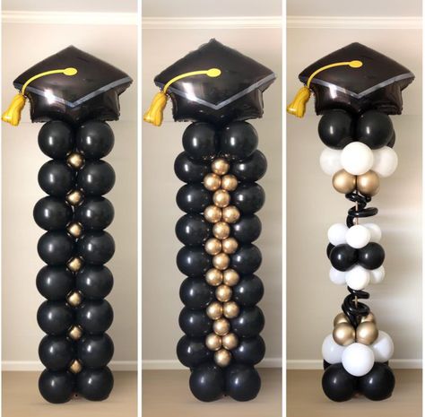 Graduation Backdrop Ideas, Grad Balloons, Graduation Party Pictures, Balloon Pillars, Party Balloons Diy, White Party Decorations, Outdoor Graduation Parties, Boy Graduation, 40th Birthday Party Decorations