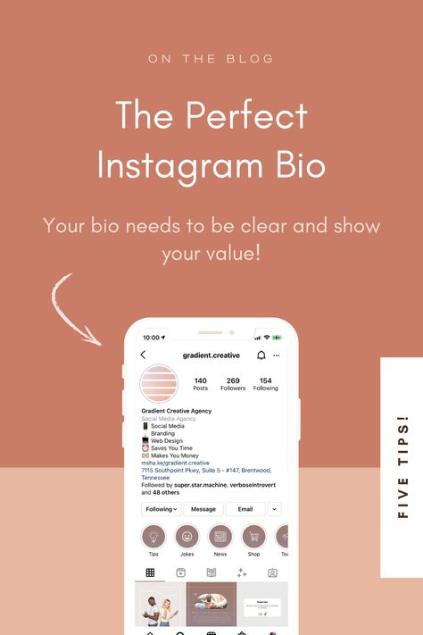 2 seconds. That’s how long you have to capture someone’s attention when they look at your Instagram profile. With such a short timeframe, it’s important to make a good first impression. That means your bio needs to be clear and show your value. Here’s our 5 tips for the perfect Instagram bio. Perfect Instagram Bio, Your Value, Ideal Customer, Social Media Branding, Instagram Bio, Digital Advertising, First Impression, Have Some Fun, Creative Agency