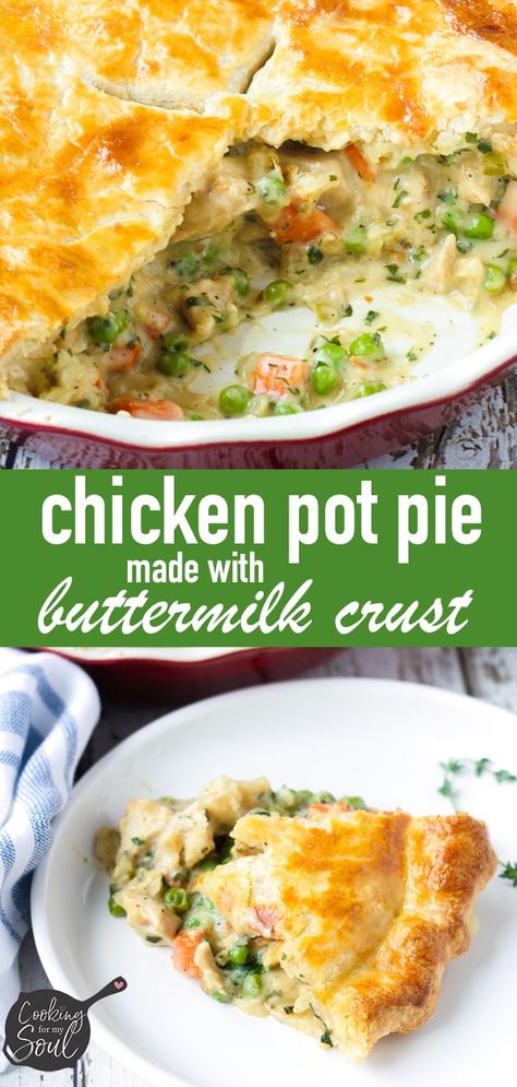 The best homemade chicken pot pie! Made with a flaky buttermilk pie crust and a creamy chicken pot pie filling. The best chicken pot pie from scratch! #chickenpotpie #homemadechickenpotpie #savorypie #cookingformysoul | cookingformysoul.com Best Homemade Chicken Pot Pie, Chicken Pot Pie Crust, Chicken Leftovers, Chicken Pies, Individual Chicken Pot Pies, Easy Chicken Pot Pie Recipe, Creamy Chicken Pot Pie, Best Chicken Pot Pie, Chicken Pot Pie Filling