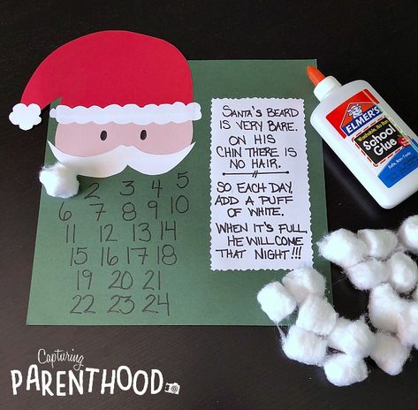 Simple Santa Beard Advent Calendar Santa Claus Countdown Craft, Santa Beard Advent Calendar, Simple Santa Craft, Count Down To Christmas For Kids, Santa Countdown Craft, Santa Advent Calendar Craft, Classroom Advent Calendar, Toddler Advent Calendar Ideas, Santa Beard Countdown