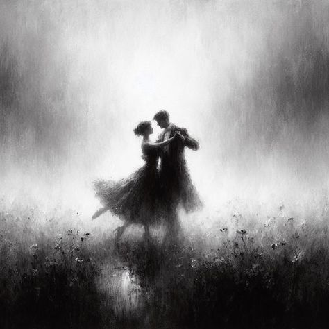 White N Black Aesthetic, Dancing In Dark Aesthetic, Aesthetic Love Couple Drawing, Painting Couple Aesthetic, Dark Romance Drawing, Black And White Romance Aesthetic, Tragic Love Art, Dark Romance Couple, Black And White Couple Aesthetic