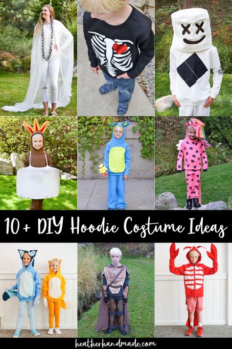 diy hoodie costumes Diy Bluey Costume, Easy Ghost Costume, Marshmallow Costume, Easy Kids Costumes, Easy Last Minute Costumes, Hoodie Halloween Costumes, Diy Hoodie, Lobster Costume, Cat Costume Diy