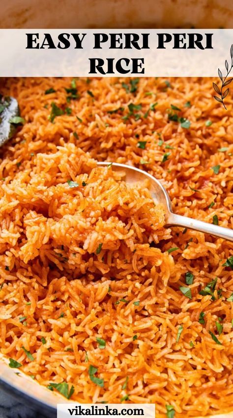 This Peri Peri rice is delicious and comes together in less than 30 minutes! Minimal ingredients and only 5 minutes of hands on time! Mexican Rice Restaurant Style, Mexican Red Rice, Mexican Rice Easy, Spanish Rice Recipe, Rice Side Dish Recipes, Mexican Rice Recipes, Rice Side, Peri Peri, Rice Side Dishes