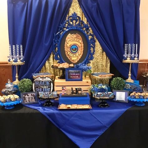 Police Retirement Party Ideas Centerpieces, Police Academy Graduation Party Centerpieces, Police Academy Graduation Party Ideas, Police Theme Graduation Party, Police Retirement Party Dessert Table, Police Retirement Party Ideas Decoration, Police Sergeant Promotion Party, Police Retirement Party Ideas, Police Appreciation Week