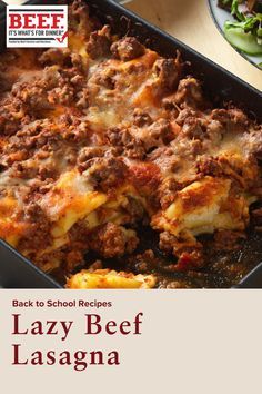 Try this no-fuss lasagna recipe today. Ground Beef, pasta sauce and cheese are layered and baked together. This recipe is perfect for beginners. Beef Pasta Sauce, Lazy Lasagna Recipe, Lazy Lasagna, Beef Lasagna, Ground Beef Pasta, Beef Pasta, School Food, Lasagna Recipe, Pasta Sauce