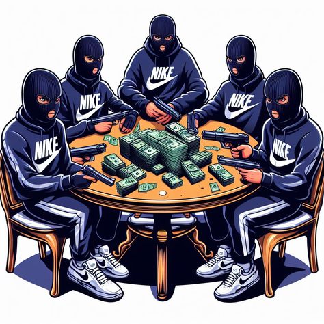 Cartoon Gangster Art, Ski Mask Outfit, Gangster Character Design, Money Gangsta, Nike Ski Mask, Gangsta Cartoon, Gang Illustration, Cartoon Gangster, Money Character