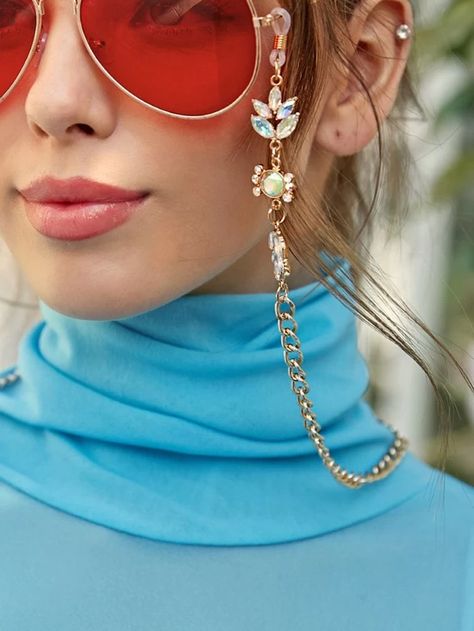 Gemstone Decor Glasses Chain | SHEIN USA Sunglass Photoshoot, Gemstone Decor, Sunglass Strap, Eyeglass Chain Holders, Eyewear Chain, Glasses Strap, Sunglasses Strap, Trendy Glasses, Mask Necklace