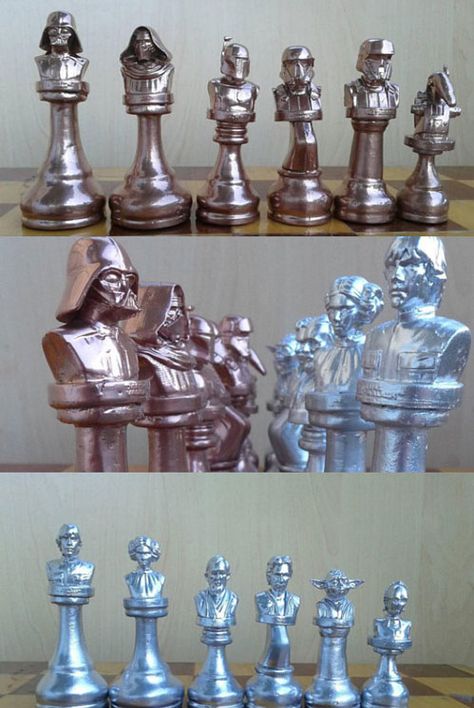 Handmade Copper/Silver Star Wars Chess Pieces Star Wars Chess, Star Wars Chess Set, Chess Ideas, Chess Boards, How To Play Chess, Hand Lettering Art, 3d Star, Chess Sets, Star Wars Merchandise