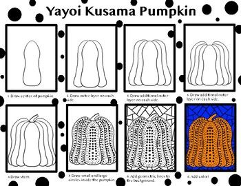 Yayoi Kusama Pumpkin Art Lesson by ShoshyArt | Teachers Pay Teachers Yayoi Kasuma Artist Research Page, Yayoi Kusama Elementary Art, Yahoo Kusama Art Lesson, Kusama Pumpkin Art Lesson, Pumpkin Art Lesson, Yayoi Kasuma, Roll And Draw, Yayoi Kusama Pumpkin, Kindergarten Art Lessons