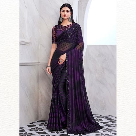 Lovely Silk Embroidered Designer Saree | Available Now Whether it’s a festival, wedding, or any other celebration, this saree set will make you feel confident and beautiful. With its exceptional craftsmanship, high-quality fancy silk fabric, and exquisite embellishments, this saree set is sure to make your special moments even more memorable. 💰 – $65.99/- USD – Unstitched 🔍 Product Code – “TFH290” 🛍️ Shop Now – https://www.empress-clothing.com [ Empress Clothing, Saree, Sarees, Saree O... Contemporary Saree, Sequins Saree, Sequin Saree, Purple Saree, Party Sarees, Kurti Designs Latest, Party Wear Lehenga, Wear Saree, Silk Sarees Online