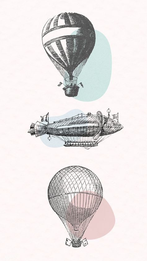 Nature Art Drawings Creative, Apothecary Inspiration, Hot Air Balloon Vintage, Premium Illustration, Simple Art Drawings, Golden Compass, Victorian Illustration, Balloon Illustration, Art Projects For Adults