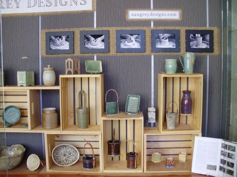 . Pottery Craft Show Display, Pottery Display Ideas, Pottery Booth Display, Craft Table Display, Art Fair Display, Craft Fair Table, Market Stall Display, Art Fair Booth, Pottery Display